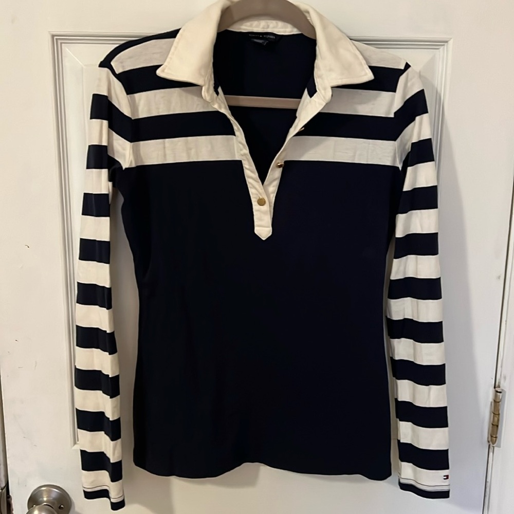 Blue white stripped cotton top
